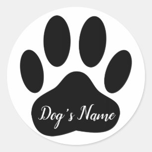 Dog Paw Print mit Individuelle Name Runder Aufkleber