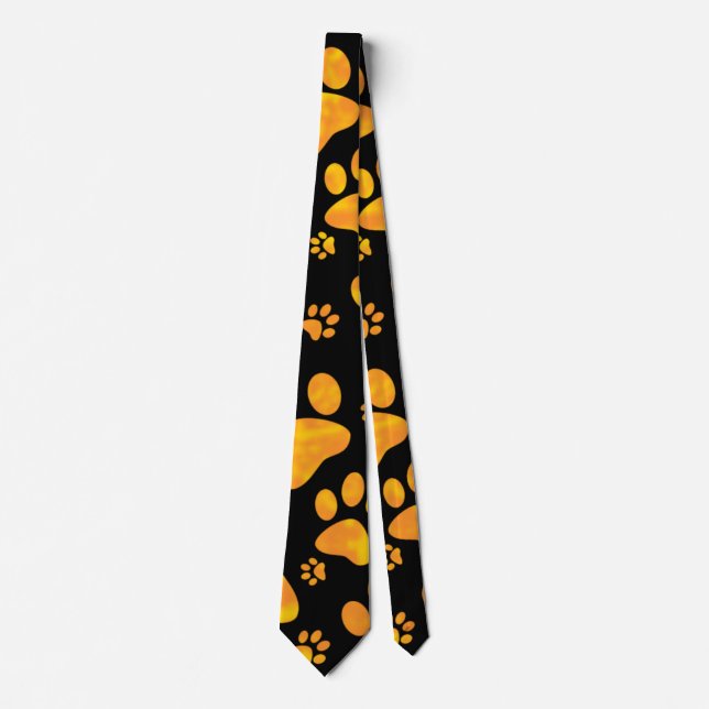Dog Paw Print Muster Orange Gelb Krawatte (Vorderseite)