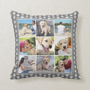 Dog Paw Print Patten Foto Collage Editable Grau Kissen