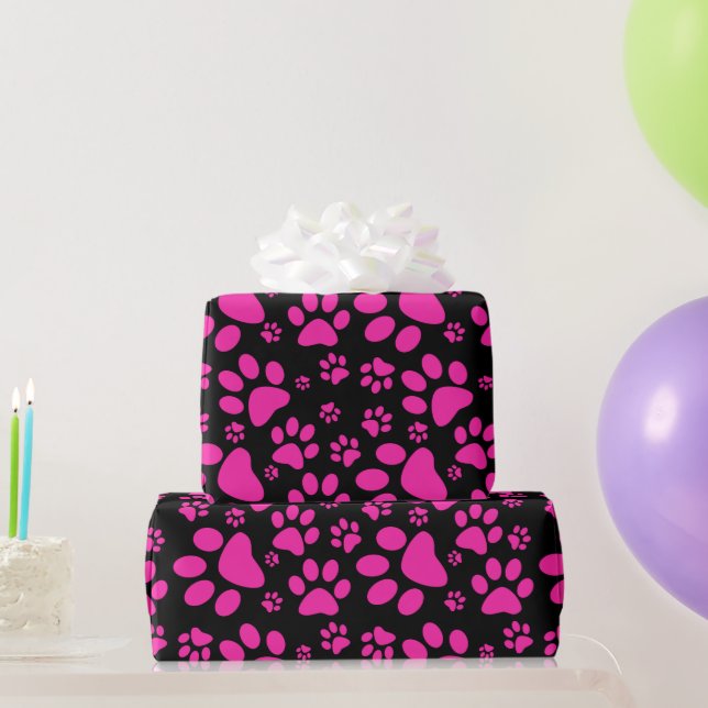 Dog Paw Print Pink Geschenkpapier (Partygeschenke)