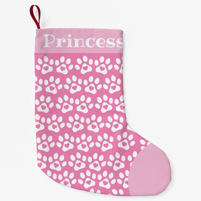 Dog Paw Print Pink Top Christmas Strumpf Kleiner Weihnachtsstrumpf (Vorderseite)
