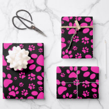 Dog Paw Print Pink Wrapping Paper Sheets
