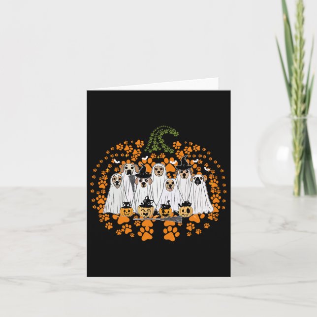 Dog Paw Print Pumpkin Herbst Herbst Ghost Dog Spoo Karte (Vorderseite)