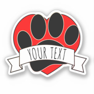 Dog Paw Print Red Heart Banner Aufkleber