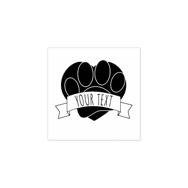 Dog Paw Print Red Heart Banner Gummistempel (Prägung)