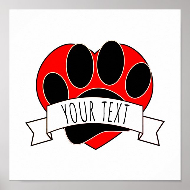 Dog Paw Print Red Heart Banner Poster (Vorne)