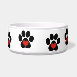 Dog Paw Print Red Heart Napf