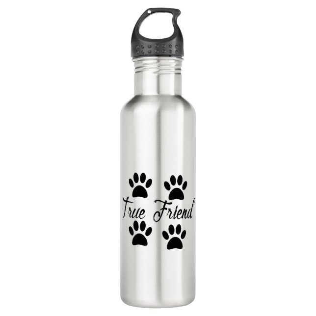 Dog Paw Print True Friends Text Edelstahlflasche (Vorderseite)
