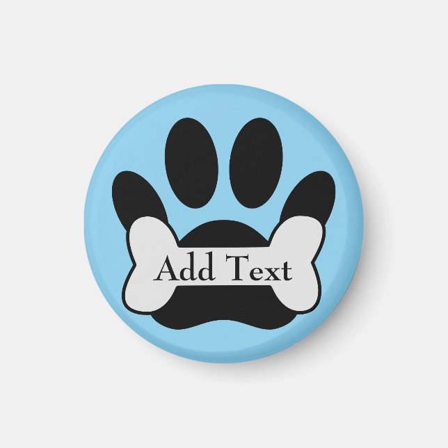 Dog Paw Print und Bone auf Baby Blue Magnet (Vorne)