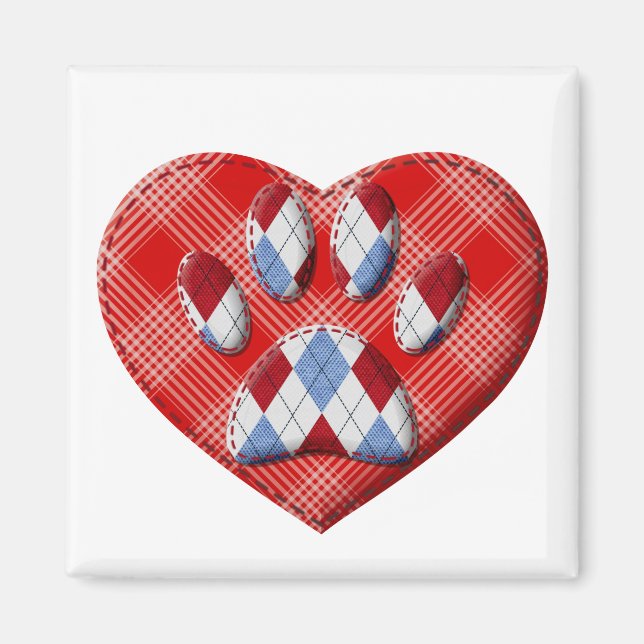 Dog Paw Print und Rotes Herz Zeichnend Magnet (Vorne)
