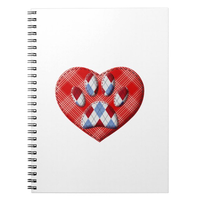 Dog Paw Print und Rotes Herz Zeichnend Notizblock (Vorderseite)