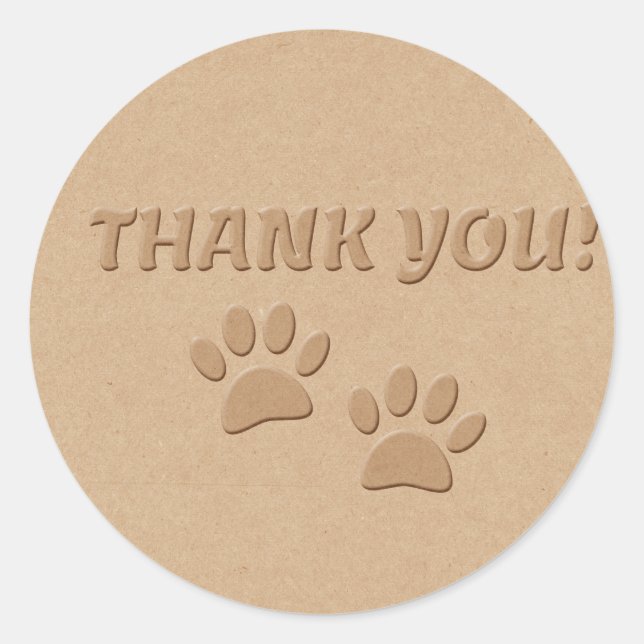 Dog Paw Print und Text Vielen Dank Runder Aufkleber (Vorderseite)