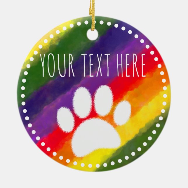 Dog Paw Print Wasserfarbe Eigener Text Keramik Ornament (Hinten)