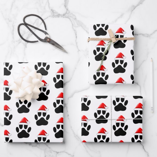 Dog Paw Print Weihnachtsmannmütze Weihnachten Geschenkpapier Set (Vorderseite)