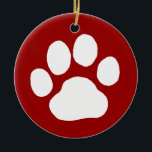 Dog Paw Print | White on Red Christmas Holiday Keramik Ornament<br><div class="desc">Dog Paw Print Weihnachtsschmuck. Ein einfaches Pfotendesign für Hundefreunde. Dieses Hundeschmuck macht ein niedliches Weihnachtsgeschenk oder kleine Geschenk.</div>