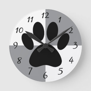 Dog Paw Print White und Grau Custom Runde Wanduhr