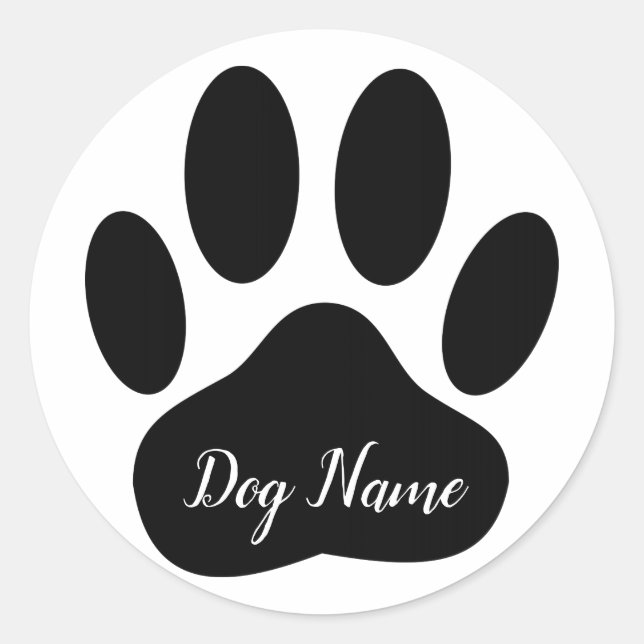 Dog Paw Print With Custom Name Canine Runder Aufkleber (Vorderseite)