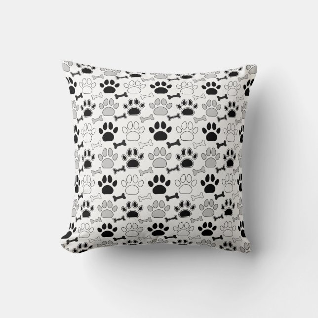 Dog Paw Prints and Bones Pattern Kissen (Vorderseite)