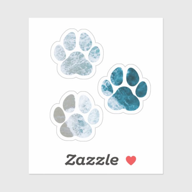Dog Paw Prints - Beach Waves and Sand Aufkleber (Blatt)