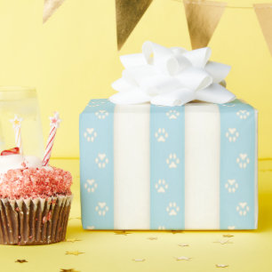 Dog Paw Prints Blassblau und antike Weiß Hübsch Geschenkpapier