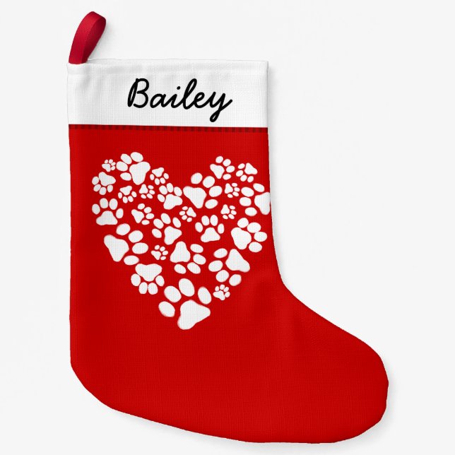 Dog Paw Prints Heart Niedlich Pet Lover Kleiner Weihnachtsstrumpf (Vorderseite)