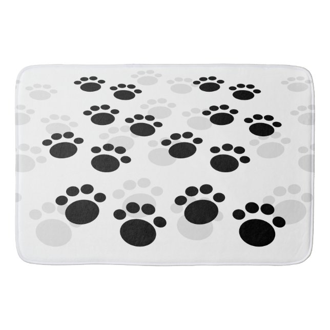 Dog Paw Prints in schwarz-grauem Muster Badematte (Vorderseite)