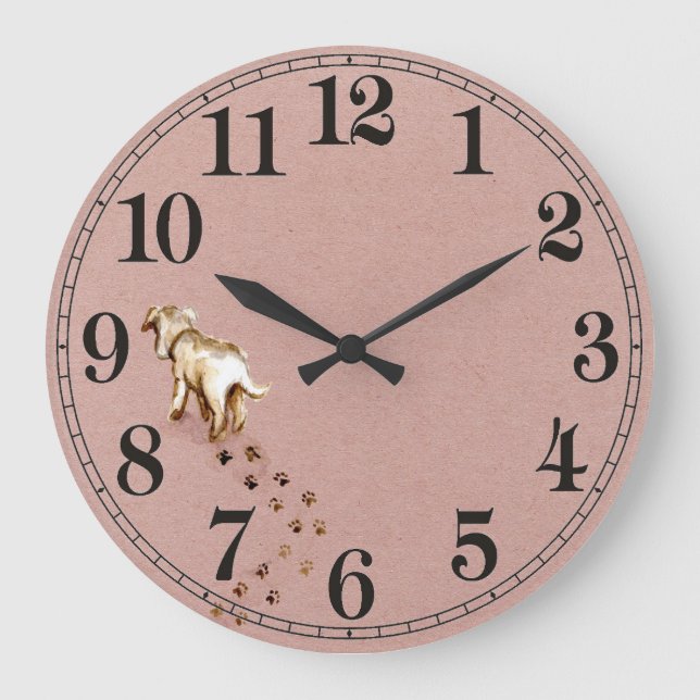 Dog Paw Prints (Large) Wall Clock Große Wanduhr (Vorderseite)