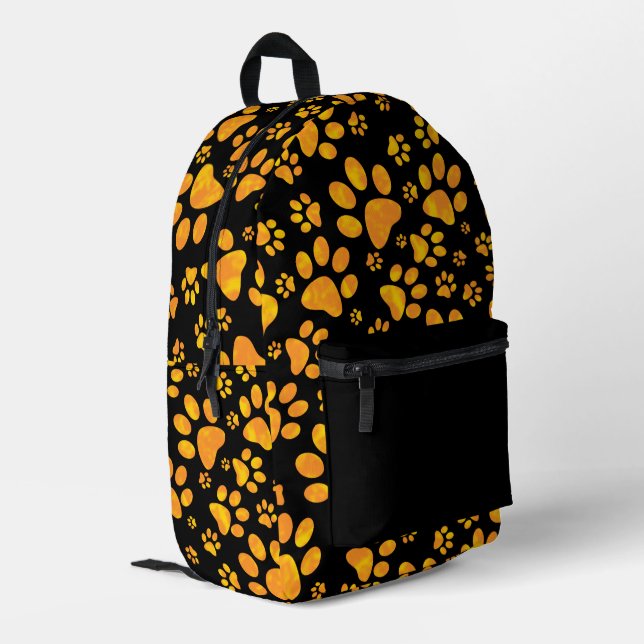 Dog Paw Prints Orange Bedruckter Rucksack (Rückseitige Ecke links)
