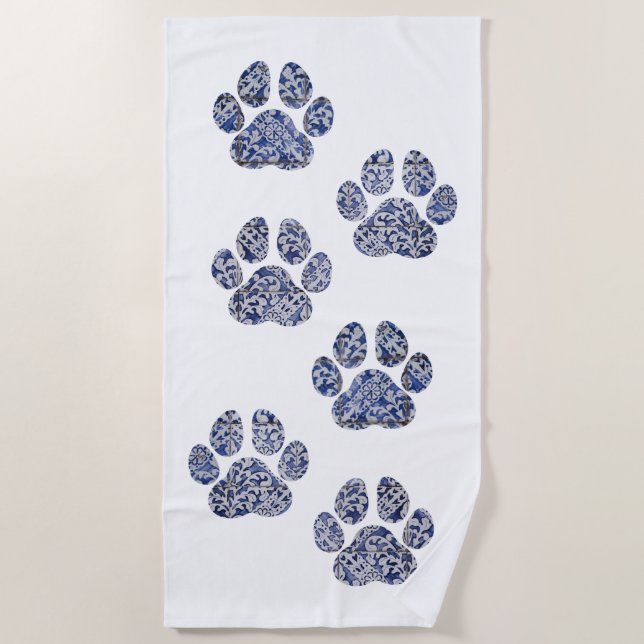 Dog Paw Prints - Portugiesische Tiles Strandtuch (Vorderseite)