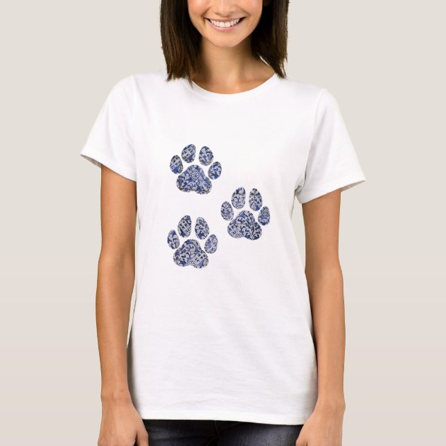 Dog Paw Prints - Portugiesische Tiles T-Shirt (Vorderseite)
