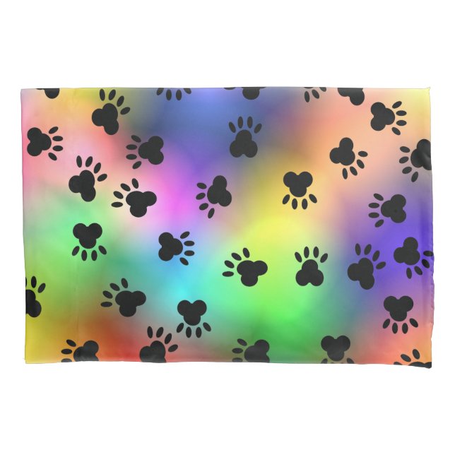 Dog Paw Prints Rainbow Pillow Case Kissenbezug (Vorderseite)