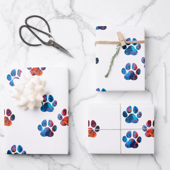 Dog Paw Prints - Tinte in Wasser Geschenkpapier Set (Vorderseite)