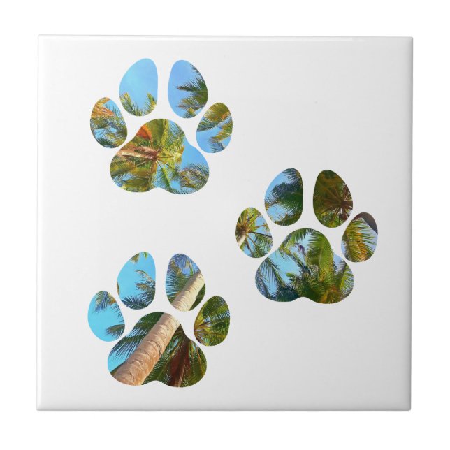 Dog Paw Prints - Tropische Palmen Fliese (Vorderseite)