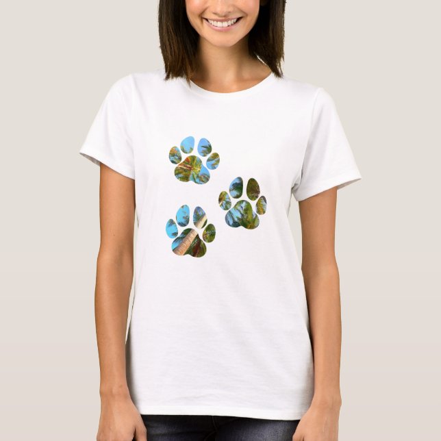 Dog Paw Prints - Tropische Palmen T-Shirt (Vorderseite)