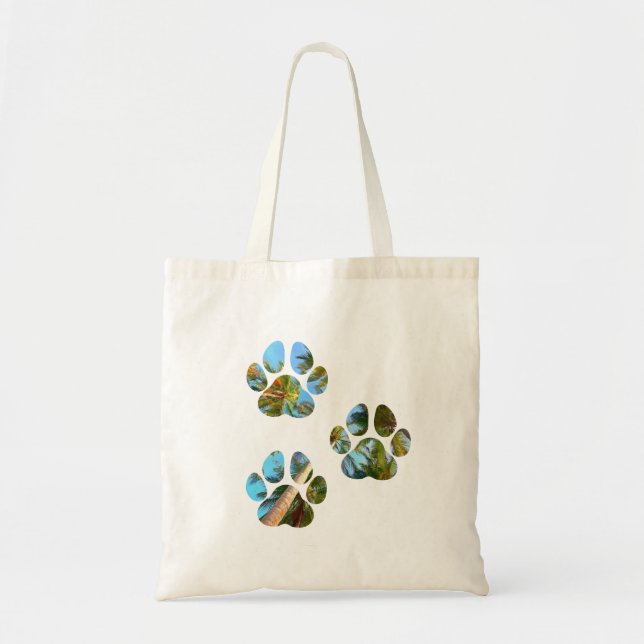 Dog Paw Prints - Tropische Palmen Tragetasche (Vorne)