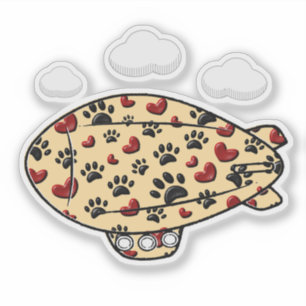 Dog Paw Prints und Red Hearts Custom Blimp Aufkleber
