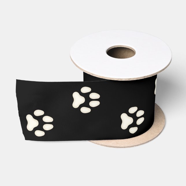 Dog Paw Prints Walking on Black 3" Satinband (Spule)