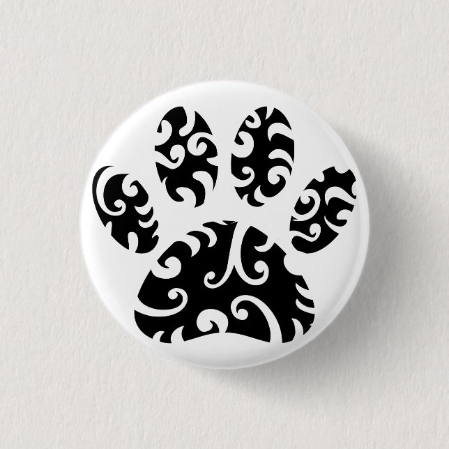 Dog Paw Tattoo Tribal Print Button (Vorderseite)