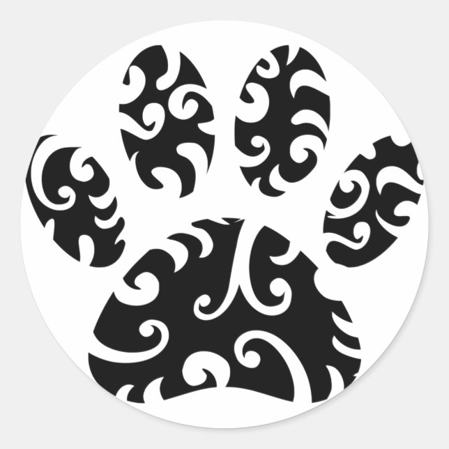 Dog Paw Tattoo Tribal Print Runder Aufkleber (Vorderseite)