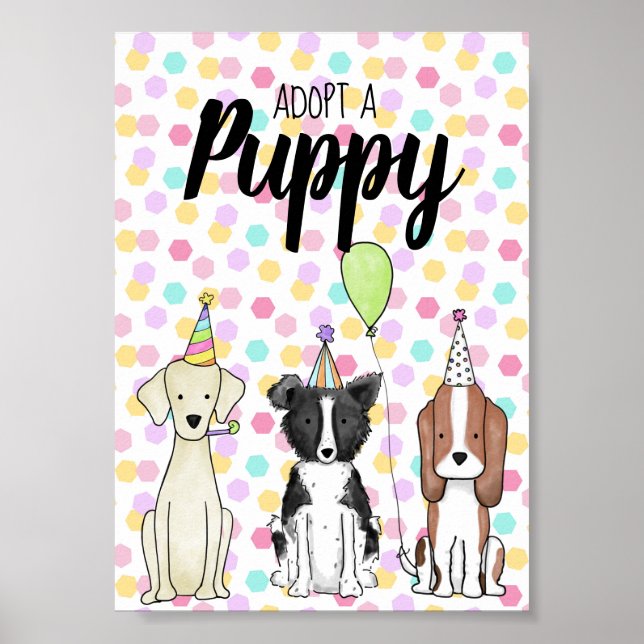 Dog Paw-ty Table Sign - adoptier eines Welpen Poster (Vorne)