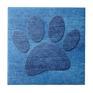 Dog Pawprint Blue Denim Pint Fliese