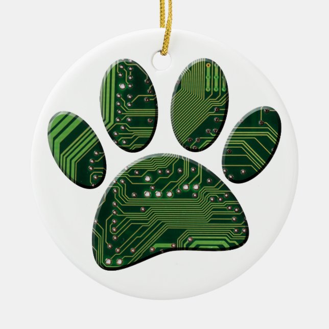 Dog Pawprint Circuit Board Keramik Ornament (Vorne)