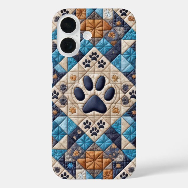 Dog Pawprint Quilt Design iPhone 16 Hülle (Rückseite)