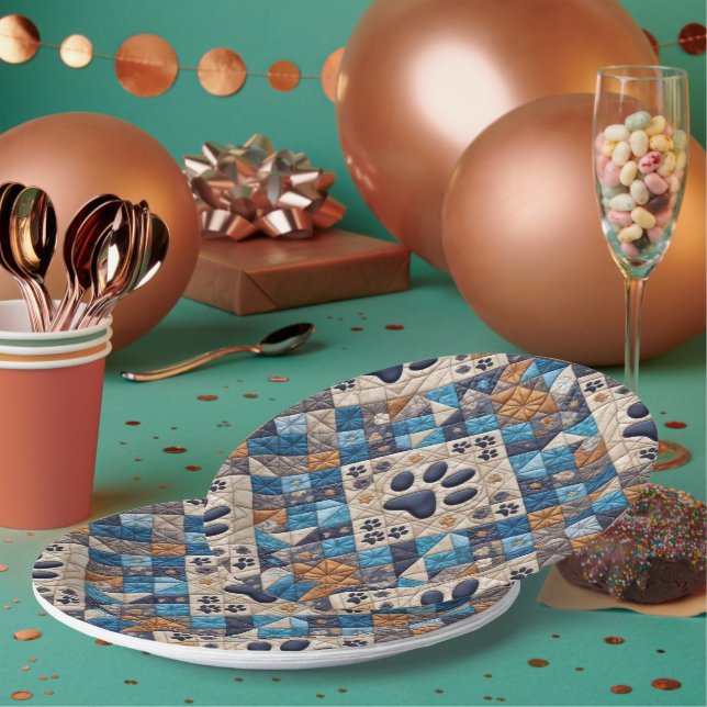 Dog Pawprint Quilt Design Pappteller (Multi)