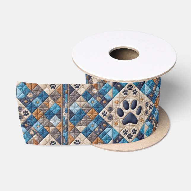 Dog Pawprint Quilt Design Satinband (Spule)