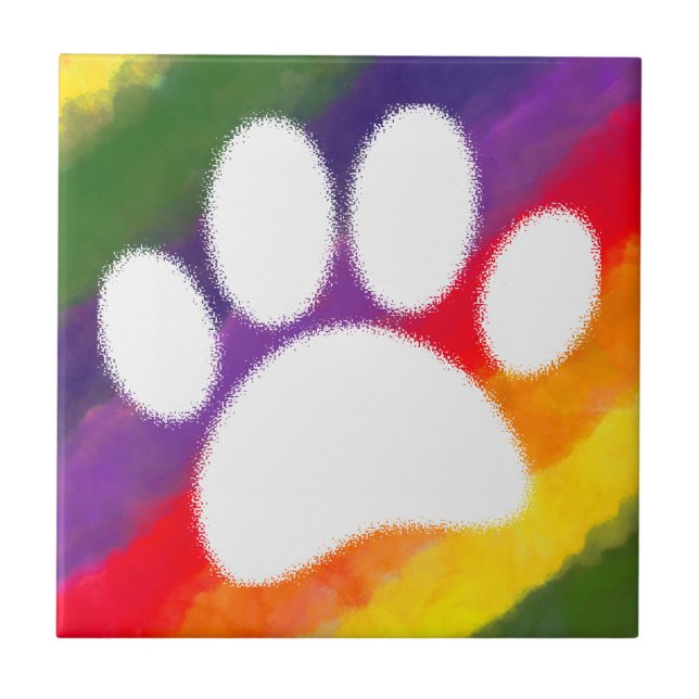 Dog Pawprint Regenbogen Wasserfarbe Fliese (Vorderseite)