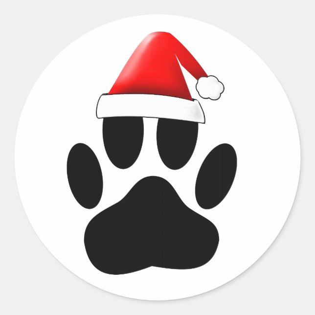 Dog Pawprint Santas Hat Runder Aufkleber (Vorderseite)