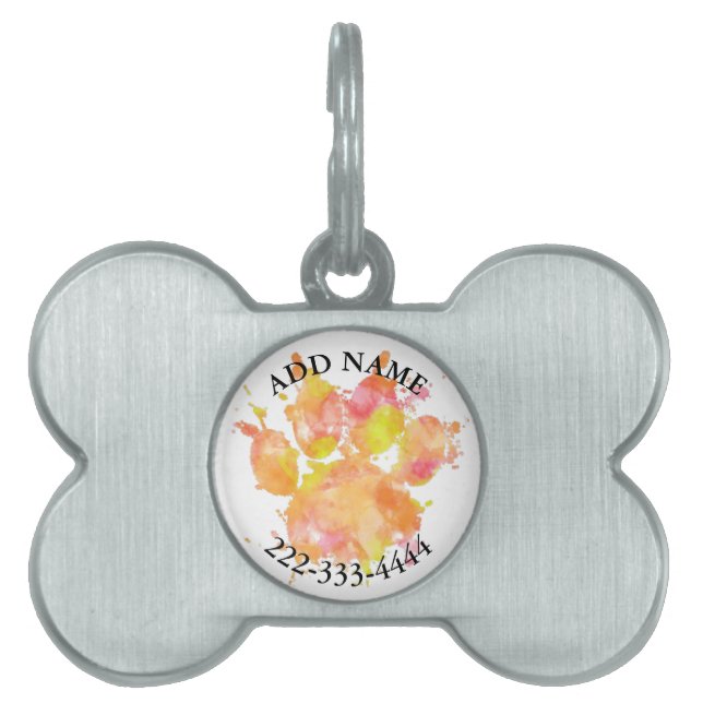 Dog Pawprint Wasserfarbe Individuelle Name Tiermarke (Vorderseite)