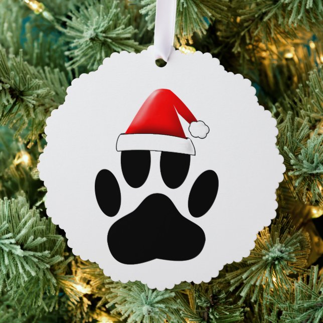 Dog Pawprint Weihnachtsmannmütze Ornament Karte (Insitu (Baum))