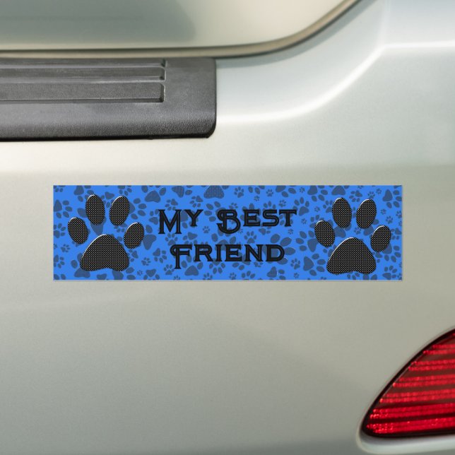 Dog Paws Black and White Polka auf Tech Blue Autoaufkleber (Auf Auto)